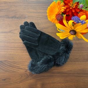 Vintage Fur Edged Suede Gloves